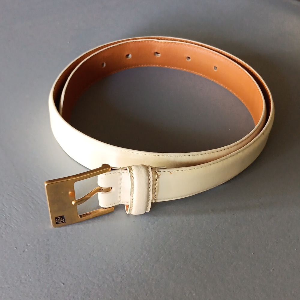 White Ralph Lauren Belt w gold buckle